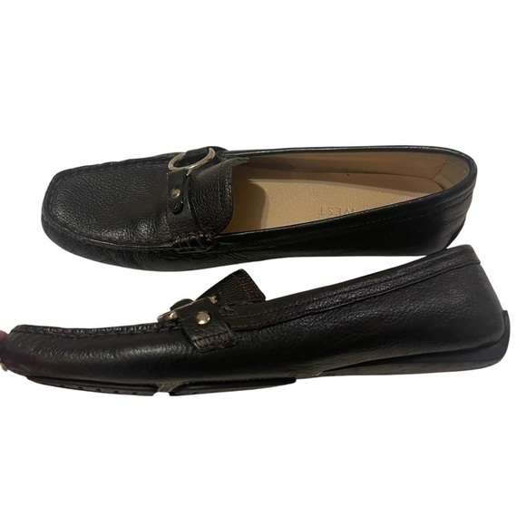 Women’s NINE WEST Sedira Black Leather Loafers Shoes Flats - Picture 5 of 7